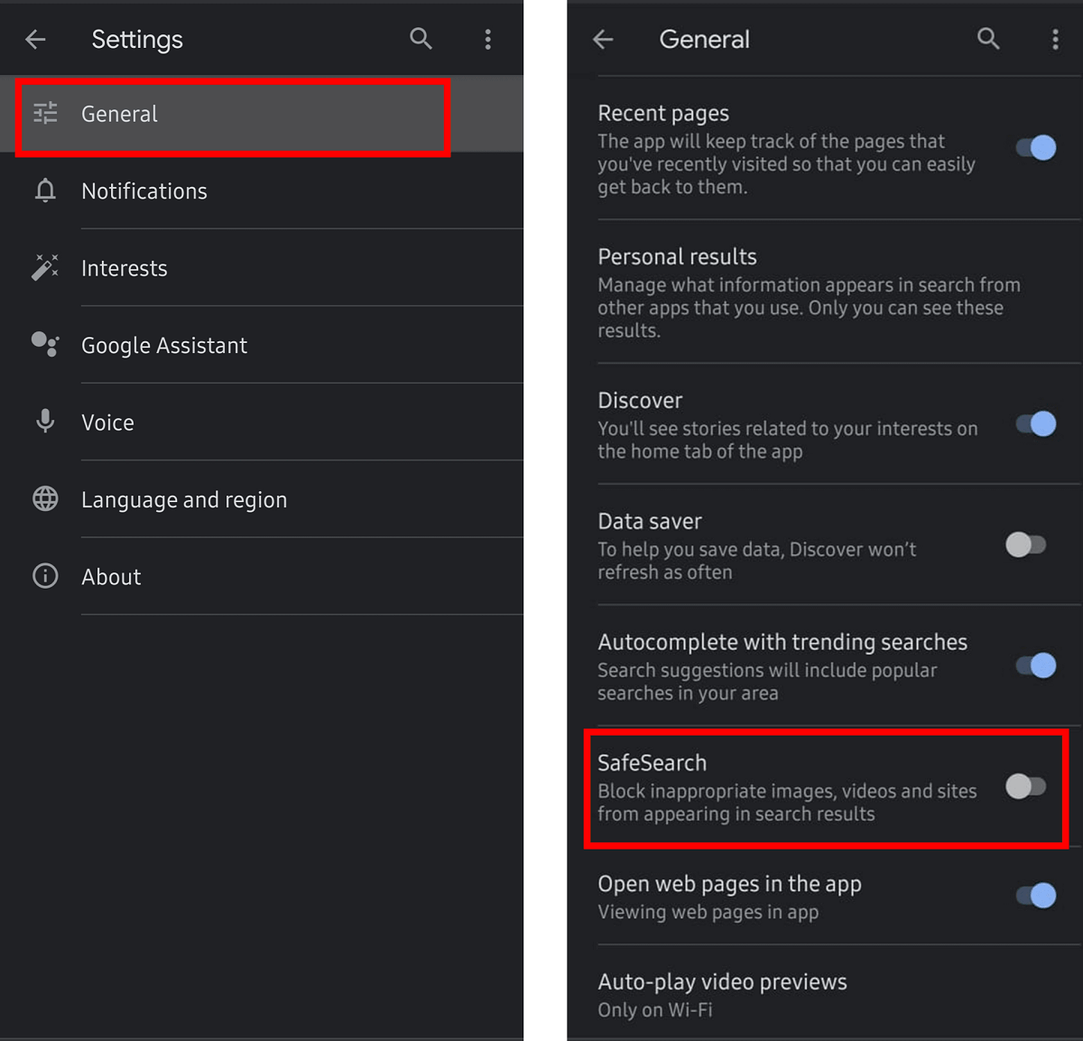 Turn off Safe Search on Android Smartphone