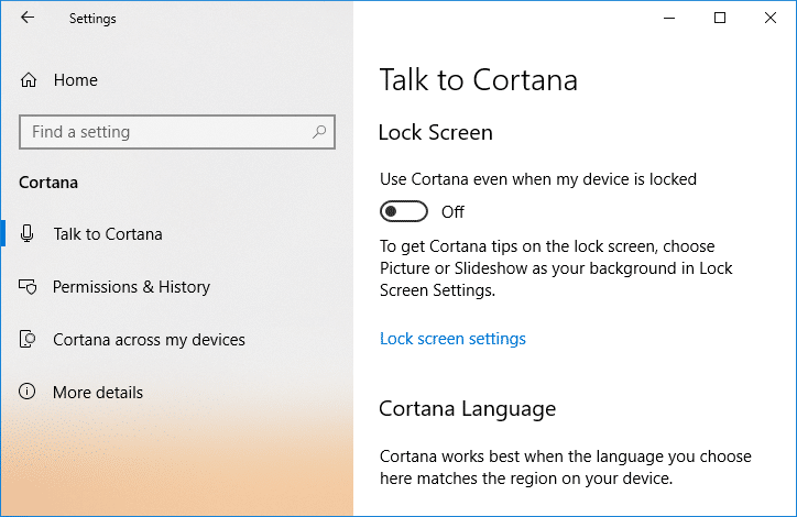 Turn off or disable the toggle for Use Cortana even when my device is locked