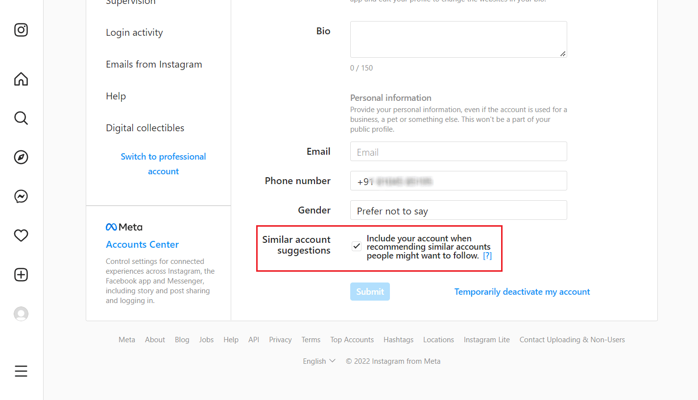 Turn off the checkbox for the Similar account suggestions option from the bottom | stop spam bots on Instagram