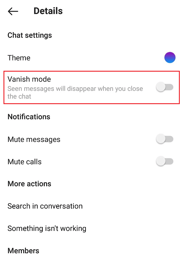 Turn on the toggle for Vanish mode | How to Delete Messages on Instagram from Both Sides