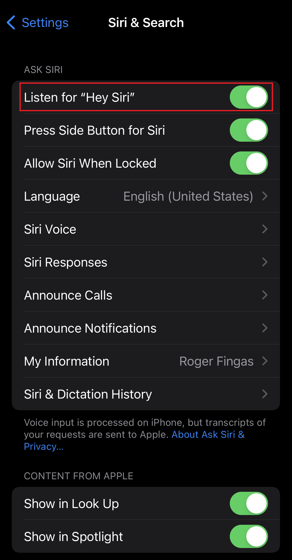 Turn on the toggle for the Listen for “Hey Siri” option | Hey Siri not working