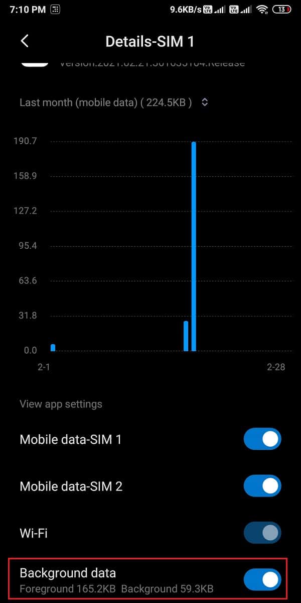 Turn on the toggle next to background data or allow background data usage.