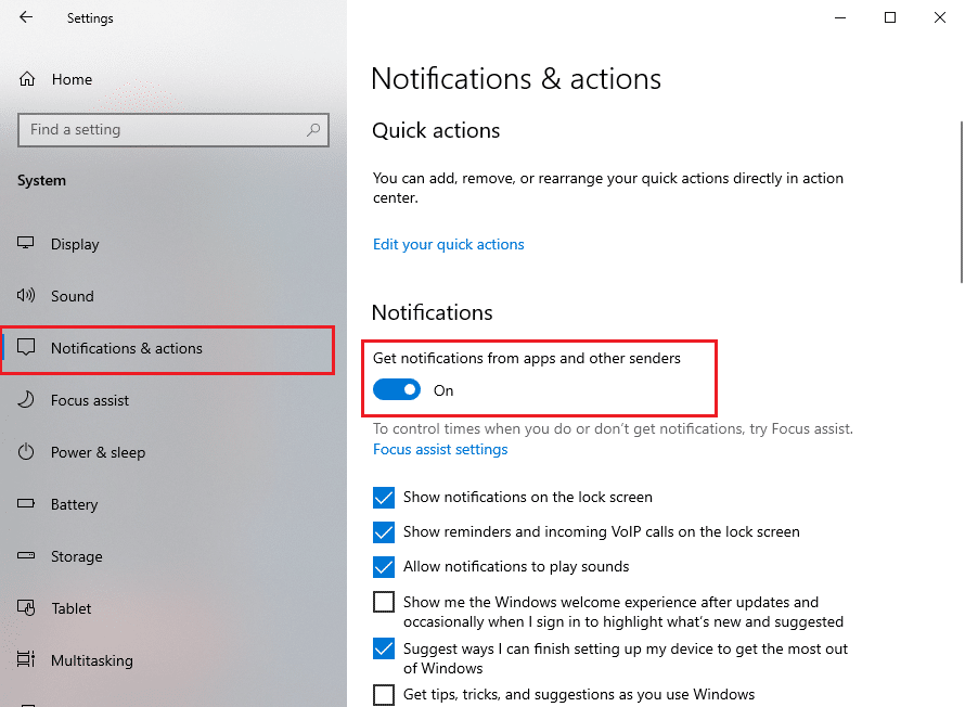 Turn the toggle off for the option titled Get notifications from apps and other senders
