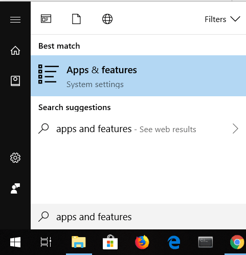Type Apps & Features in the Search
