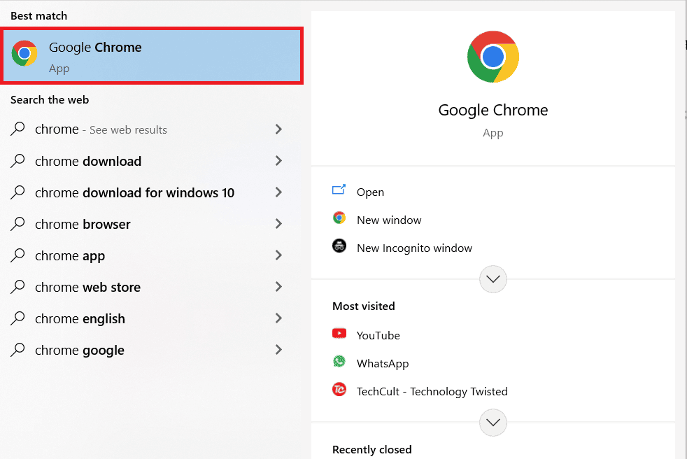 Type Chrome in the Windows search bar and press Enter key on the keyboard