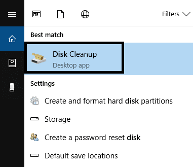 Type Disk Cleanup in Search Bar and choose the first option