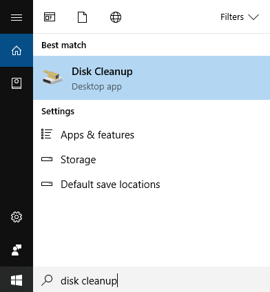 Type Disk Cleanup in Windows Search then click on it from the search result