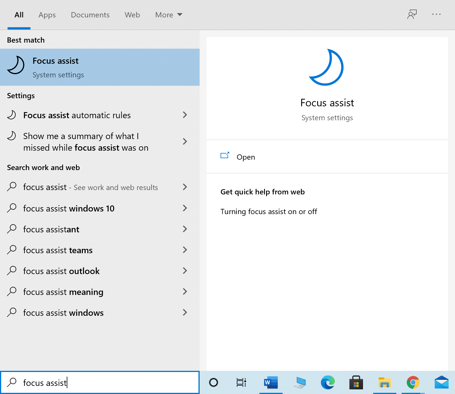 Type Focus Assist in the Windows search box and launch it