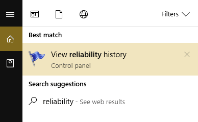 Type Reliability then click on View reliability history