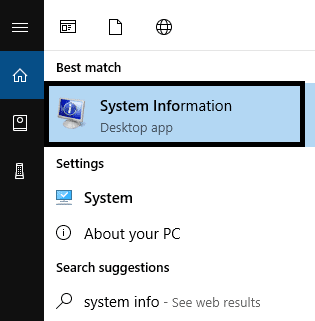 Type System Information in Windows Search Bar