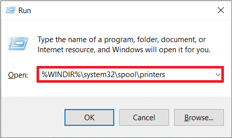 Type %WINDIR%system32spoolprinters in command box and press OK
