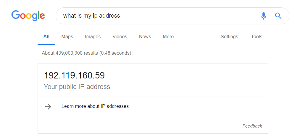 Type What is My IP address