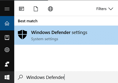 Type Windows Defender and click on the search result | Fix Windows Defender Update fails with error 0x80070643