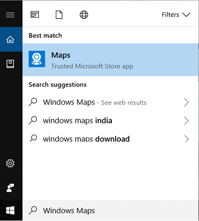 Type Windows Maps in search then click on the Search result | How to set Default Location of your PC
