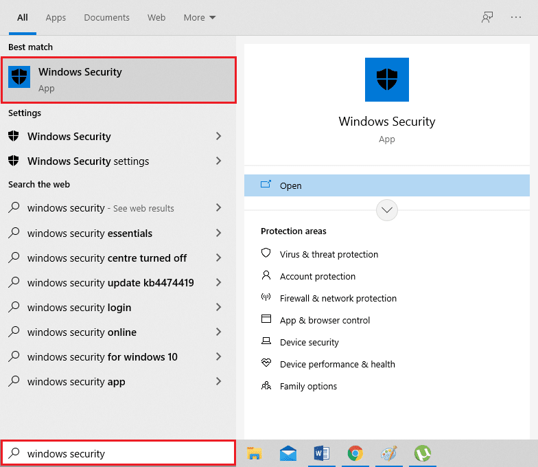 Type Windows Security in the search box, and open the app