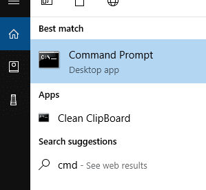 Open command prompt by searching for it using search bar