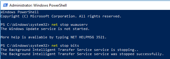 Type command to stop the Windows Update Service and the Background Intelligent Transfer Service