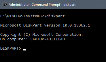 Type diskpart in the command line and press enter to run