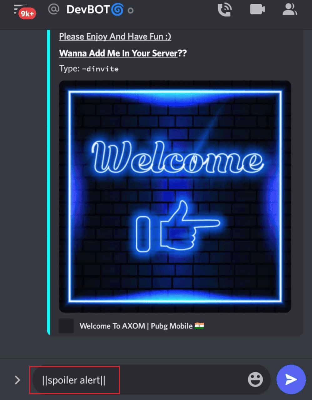 Type in a two lines symbol at the start and end of the text you want to send | How to Appear Offline to One Server in Discord