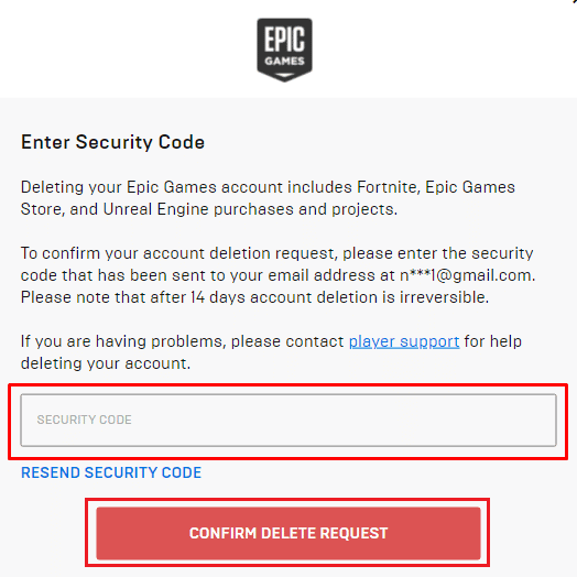 Type in the SECURITY CODE emailed to you and click on CONFIRM DELETE REQUEST