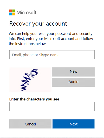 Type in your email address on Recover your account page then click Next