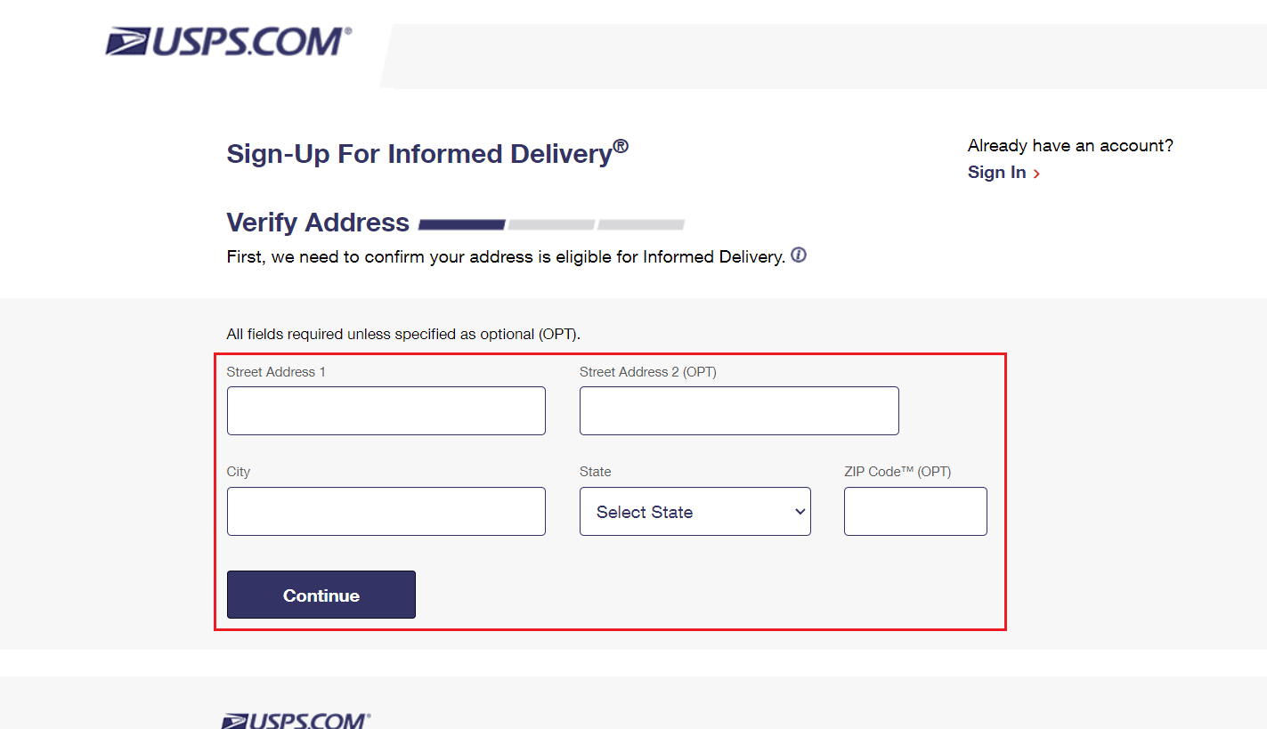 Type in your mailing address and verify it for the program to determine whether it can send photos of your soon-to-arrive mail to that address | How to Reactivate USPS.com Account