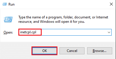 Type inetcpl.cpl in the dialog box and hit enter.