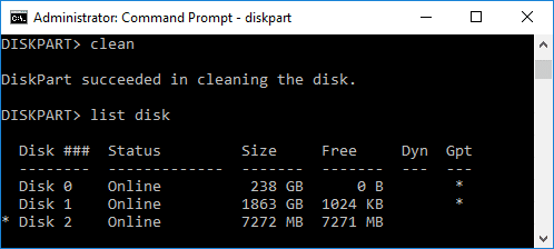Type list disk & if the drive still selected, you will notice an asterisk next to the disk