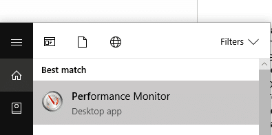 Введите монитор производительности в поле поиска Windows.