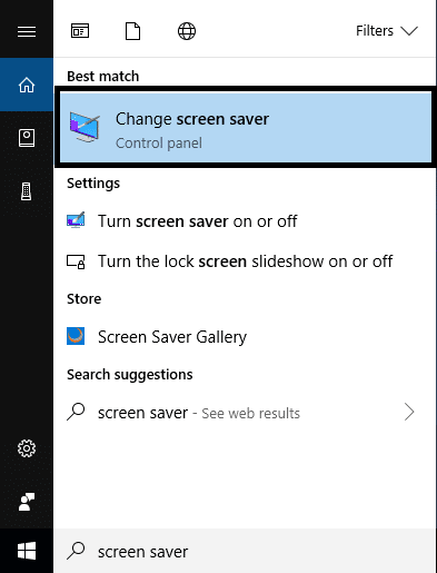Type screensaver in Windows Search then click on Change Screen Saver