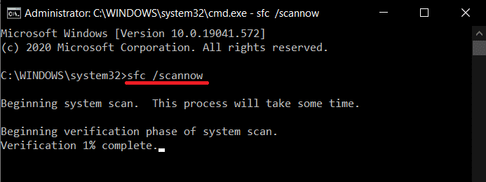 Введите sfc scannow в окне командной строки и нажмите Enter для выполнения.