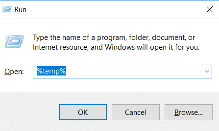 Type %temp% in the run dialog box