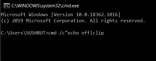 command prompt တွင် "Echo Off" ဟုရိုက်ထည့်ပါ။