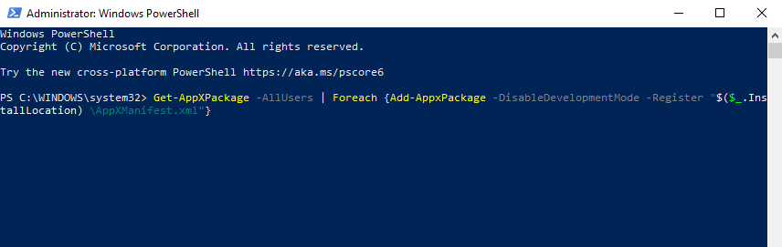 Type the command to use Powershell command to fix Windows button not working