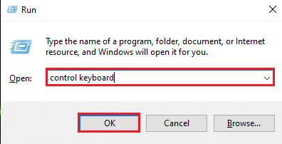 Type the control keyboard and hit Enter | Fix keyboard Input lag in Windows 10