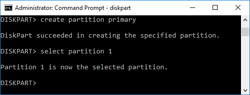 Type the following command into cmd and hit Enter select partition 1
