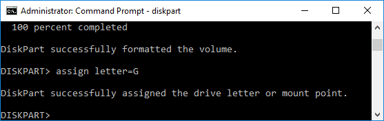Type the following command to assign a drive letter assign letter=G