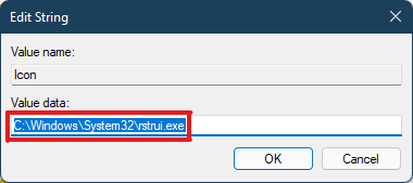 Type the given value data in the Icon Edit String window Registry Editor Windows 11