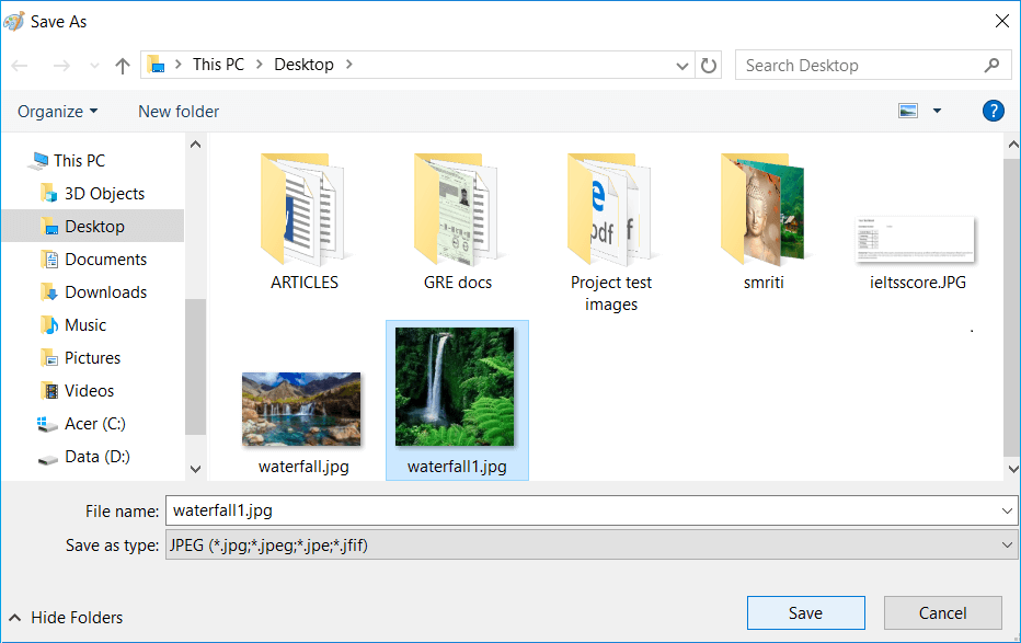 Type the name of the file with which it will be saved and then click on the Save button