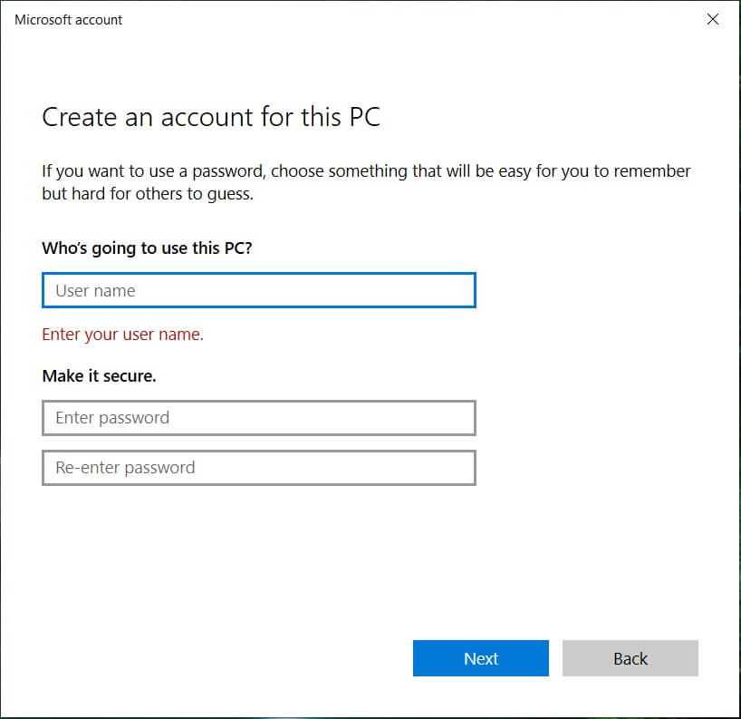 Type the username and password for the new account and click Next | [GUIDE] Reset Microsoft Edge to Default Settings