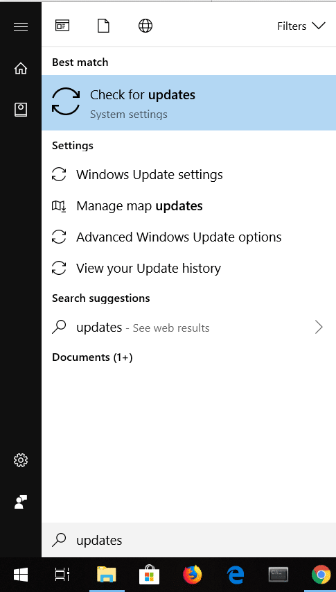 Type updates and select check for updates