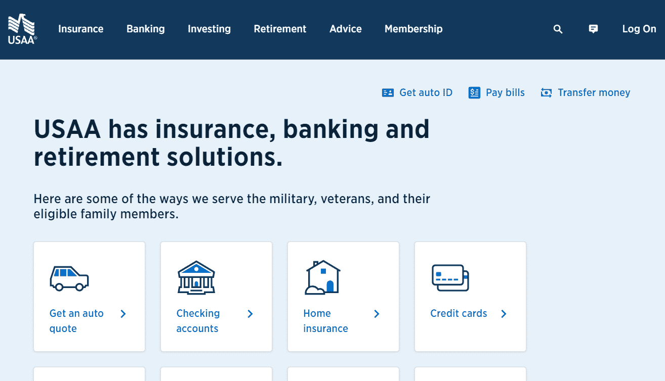 USAA banking page
