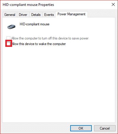 Uncheck Allow this device to wake the computer