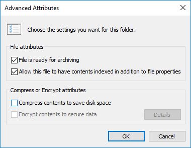 Uncheck Compress contents to save disk space and click OK