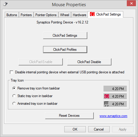 Uncheck Disable internal pointing device when external USB pointing device is attached