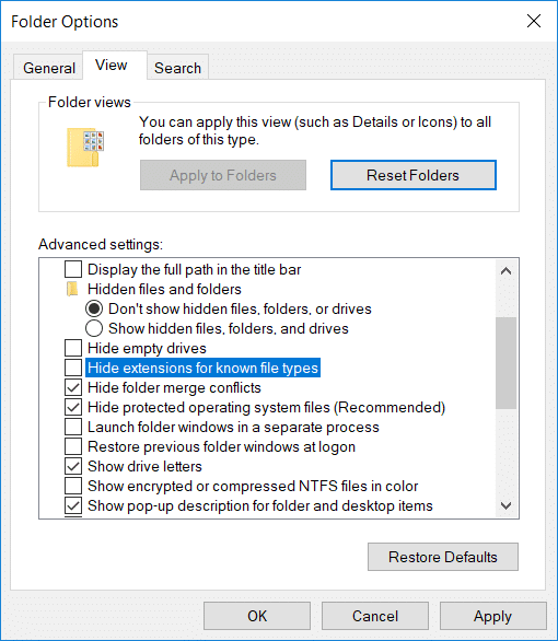 Uncheck Hide extensions for known file types