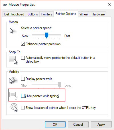 Uncheck Hide pointer while typing under Pointer Options
