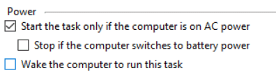Uncheck Wake the computer to run this task