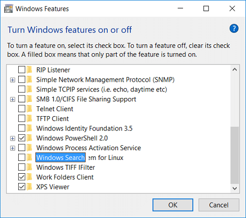 Uncheck Windows Search in Turn Windows features on or off