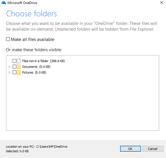 Uncheck the Make all files available option